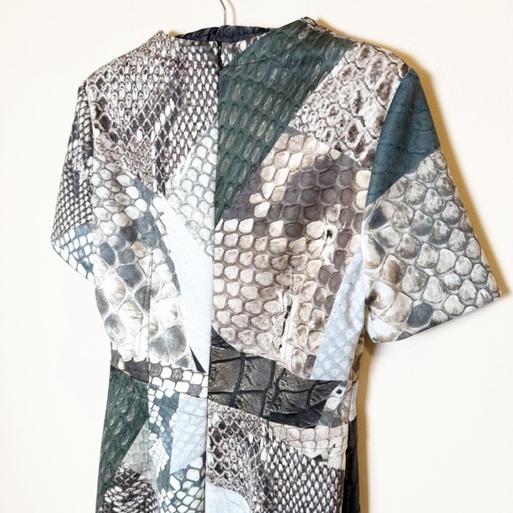 Yigal Azrouel Snakeskin Print Scuba Sheath Dress Sz 10 Green Gray Brown. - Picture 6 of 8